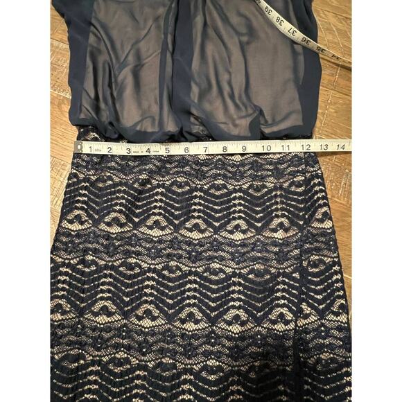 Blue Bodycon Dress Lace Overlay Semi Formal Size Medium Lined Holiday Party - Picture 6 of 10